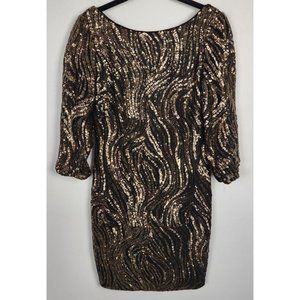 Aidan Aidan Mattox Women's Sz. 10 Black & Gold Sequin V Back Short Dress